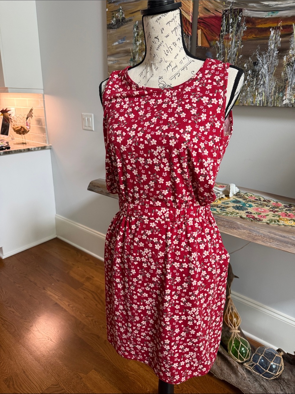 Red Floral Sleeveless Summer Dress